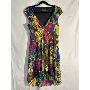 Y2K Vintage Dress 10 Colorful Mini Babydoll Floral Flowy Artsy Abstract  V Neck